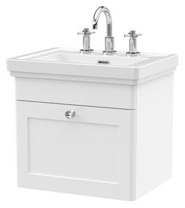 Classique Wall Mounted 1 Drawer Vanity Unit with Basin Satin White