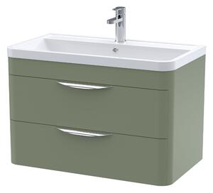 Parade Wall Mounted 2 Drawer Vanity Unit with Polymarble Basin Satin Green