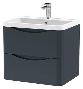 Lunar Wall Mounted 2 Drawer Vanity Unit with Polymarble Basin Soft Black