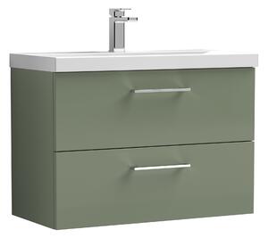 Arno Wall Mounted 2 Drawer Vanity Unit with Basin Satin Green