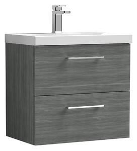 Arno Wall Mounted 2 Drawer Vanity Unit with Basin Anthracite Woodgrain