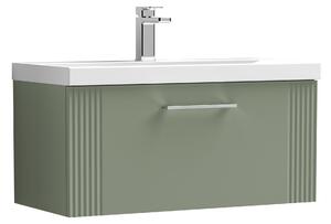 Deco Wall Mounted Single Drawer Vanity Unit with Basin Satin Green