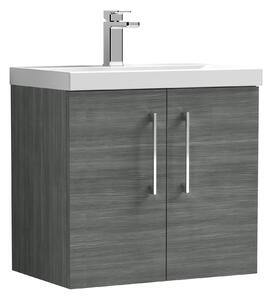 Arno Wall Mounted 2 Door Vanity Unit with Basin Anthracite Woodgrain