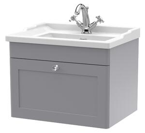 Classique Wall Mounted 1 Drawer Vanity Unit with Ceramic Basin Satin Grey