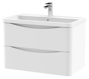 Lunar Wall Mounted 2 Drawer Vanity Unit with Polymarble Basin Satin White