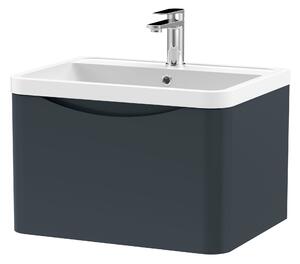 Lunar Wall Mounted 1 Drawer Vanity Unit with Polymarble Basin Soft Black