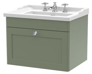 Classique Wall Mounted 1 Drawer Vanity Unit with Ceramic Basin Satin Green