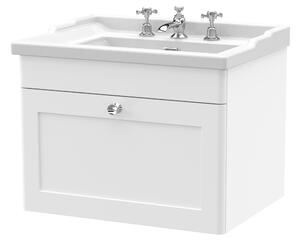 Classique Wall Mounted 1 Drawer Vanity Unit with Ceramic Basin Satin White