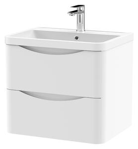 Lunar Wall Mounted 2 Drawer Vanity Unit with Polymarble Basin Satin White