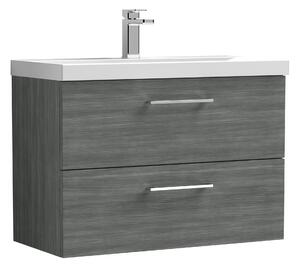 Arno Wall Mounted 2 Drawer Vanity Unit with Basin Anthracite Woodgrain