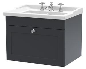 Classique Wall Mounted 1 Drawer Vanity Unit with Ceramic Basin Soft Black