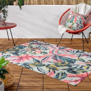 Palm Print Washable Indoor Outdoor Rug MultiColoured