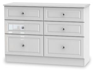 Kinsley White Gloss Contemporary 6 Drawer Wide Chest for Bedroom | Roseland Furniture