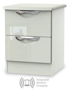 Beckett Cream Gloss Wireless Charging 2 Drawer Cabinet | Roseland Furniture