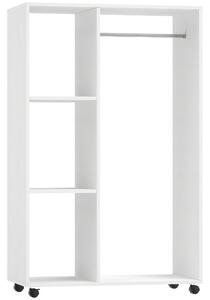 HOMCOM Open Wardrobe with Hanging Rail and Storage Shelves w/Wheels Bedroom-White