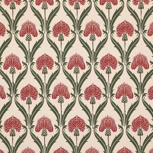 ANTE DECOR Highland Thistle Digital Print Fabric Cream Red