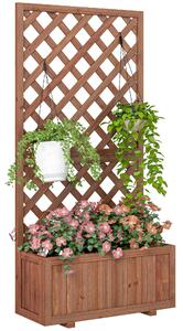 Outsunny Garden Wooden Pine Trough Planter with Topped Trellis Climbing Plants Flower Raised Bed Aosom UK