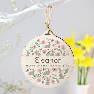 Personalised Floral Easter Tree Wooden Decoration Natural