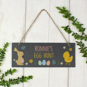 Personalised Easter Egg Hunt Slate Hanging Sign Grey