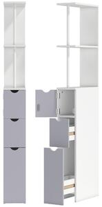 HOMCOM Slimline Bathroom Storage Free-Standing Bathroom Cabinet Unit Tall Shelf Toilet Tissue Cupboard w/Drawers - Grey and White Aosom UK