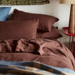 Piglet Chestnut Brown Linen Pillowcases (Pair) Size Super King