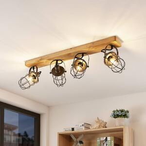 Lindby Serima ceiling light with wood, 4-bulb