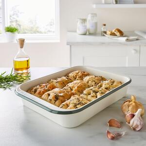 Large Enamel Baking Tray, Cream and Sage Cream