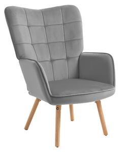 HOMCOM Modern Accent Chair Velvet-Touch Tufted Wingback Armchair Upholstered Leisure Lounge Sofa Club Chair with Wood Legs, Grey