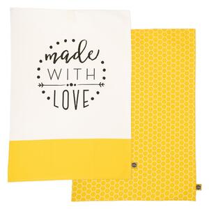 Set of 2 Kitchen Pantry Made With Love Teal Towels Yellow