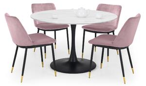 Holland Round Pedestal Dining Table with 4 Delaunay Chairs Pink