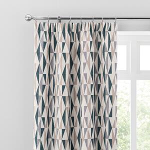 Elements Triangles Peacock Pencil Pleat Curtains Beige/Green