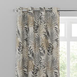 Leaf Jacquard Grey Blackout Eyelet Curtains Grey