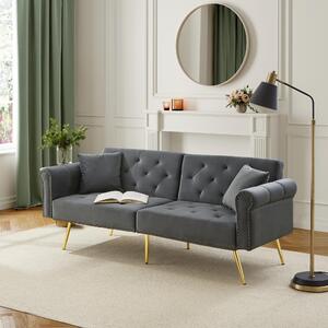 2-Seater Modern Sofa Bed with Velvet Upholstery and Adjustable Backrests, Daybed Perfect for Living Room, 177L x 74W x 71H cm, Gray Aosom UK