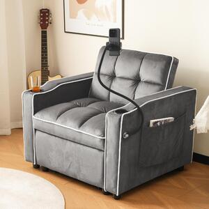 3-in-1 Expandable Single Sofa Bed with 2 Drink Holders and Phone Holder, Recliner chair for Apartment, 83L x 167W x 76H cm, Dark Gray Aosom UK