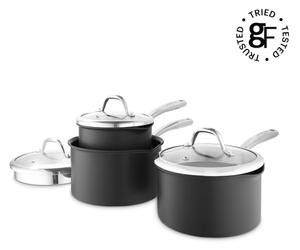 Good Food Hard Anodised 3 Piece Saucepan Set Grey