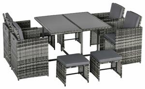 Outsunny 9PC Rattan Dining Set Rattan Garden Furniture with UV Protect, Weave Wicker 8 Seater Stool, Mixed Grey Aosom UK
