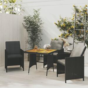 Garden Table Black 70x70x72 cm Poly Rattan & Solid Acacia Wood
