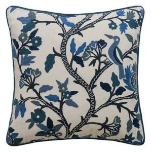 Birdsong Delphinium, Sustainable Feather, Cushion - Andrew Martin Linen Blend Embroidered & Floral