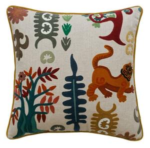 Tiger Tree Multi, Sustainable Feather, Cushion - Andrew Martin Cotton Blend & Linen Blend Embroidered & Floral