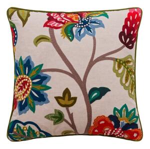 Pomegranate Multi, Sustainable Feather, Cushion - Andrew Martin Cotton Blend & Linen Blend Embroidered & Floral