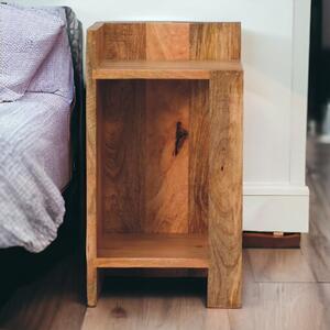 Solid Mango Wood Bedside Table with Open Box Storage and Shelf, Handcrafted Desk with Clear Natural Finish, 28L x 28W x 50H cm, Brown Aosom UK