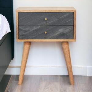 Solid Mango Wood Slade Bedside Table with 2 Drawers and Nordic-Style Legs, Hand-Painted Desk for Bedroom, 35L x 45W x 58H cm, Brown Aosom UK