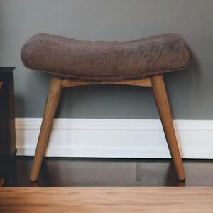 Solid Mango Wood Upholstered Curved Bench with Nordic Legs, Boucle-Style Faux Fur Seat for Living Room, 40L x 63W x 52H cm, Brown Aosom UK