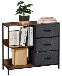 HOMCOM Storage Dresser: 3 Fabric Drawers & 2 Display Shelves in Black for Living Room & Bedroom Aosom UK