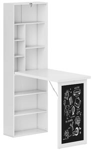 HOMCOM Fold-out Convertible Writing Desk Wall Mount Cabinet with Blackboard and Side Shelf Multi-Function Home Office Workstation, White