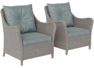 Outsunny Rattan Garden Chairs Set of 2, Outdoor Rattan Chairs with Cushions, Armrests and High Back, PE Wicker Garden Armchair with Steel Frame for Balcony, Porch, Light Grey