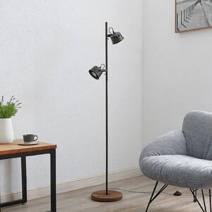Lindby Rubinjo floor lamp, wooden base, two-bulb