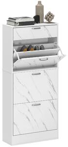 HOMCOM Marble Shoe Storage Cabinet with 3 Flip Drawers, Hallway Cabinet with Top Drawer and Adjustable Shelves, Shoe Cupboard for 18 Pairs, White