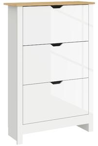 HOMCOM Slim Shoe Cabinet, Narrow Shoe Cupboard with 3 Flip Drawers, Adjustable Shelves for 18 Pairs of Shoes, High Gloss White