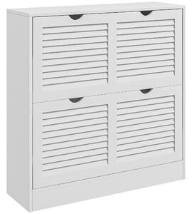HOMCOM 2 Drawers Entryway Shoe Cabinet, Narrow Shoe Storage Cabinet with 2 Flip Drawers, Louvred Door Design and Adjustable Shelves for 16 Pairs of Shoes, White